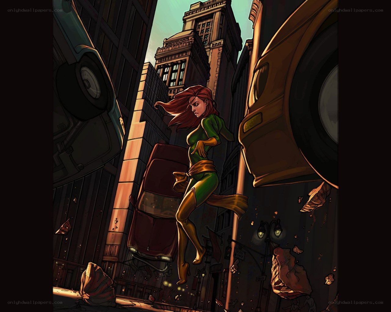 superhero in a cityscape