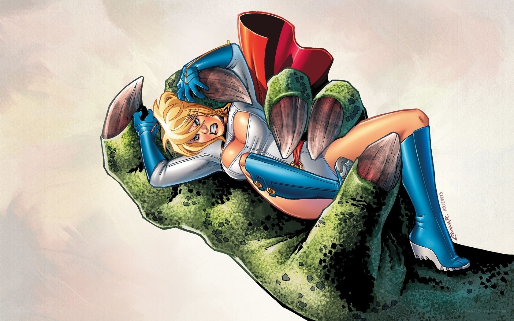 Superhero in a giant hand