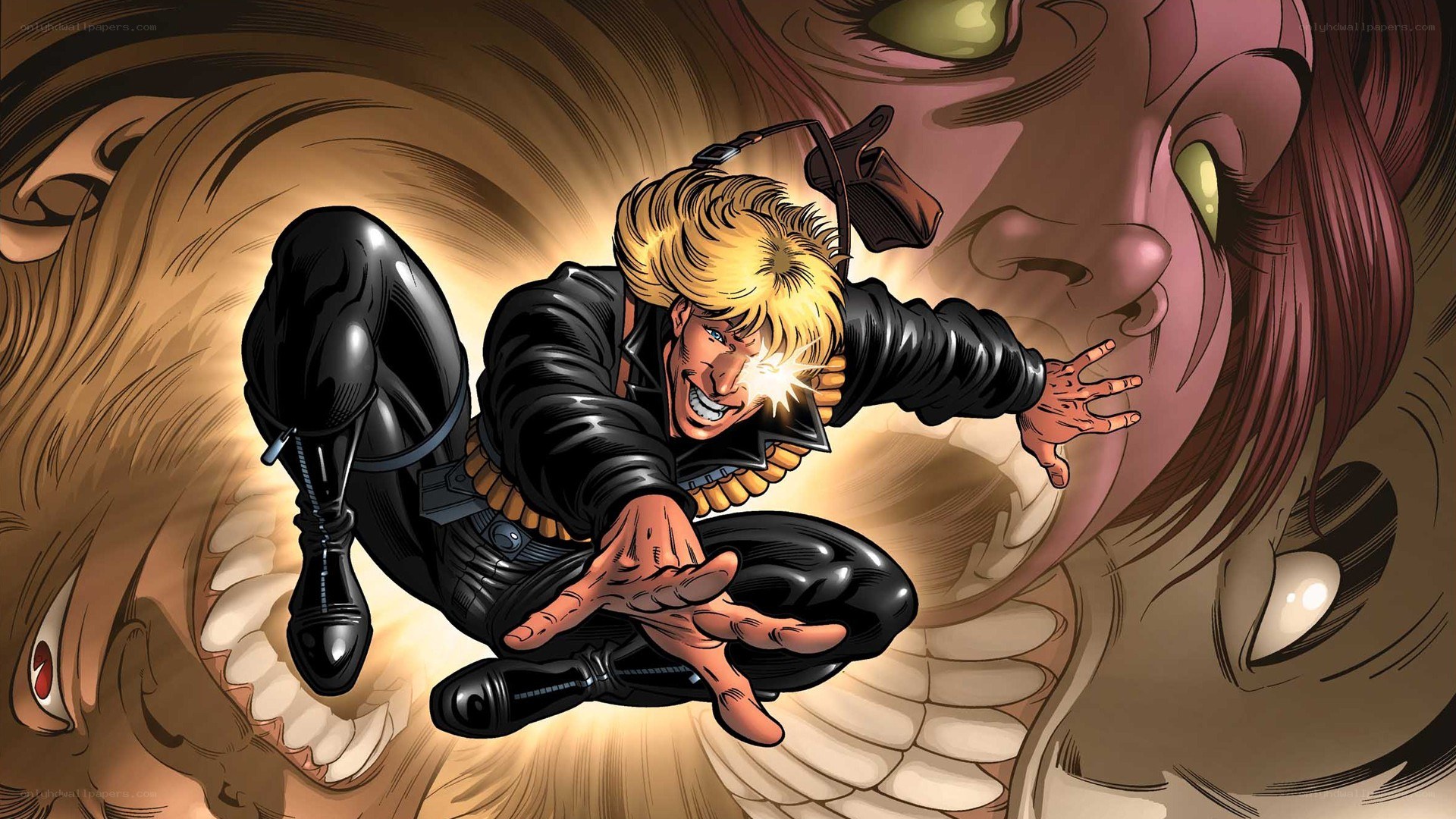 Superhero in action against giant monster