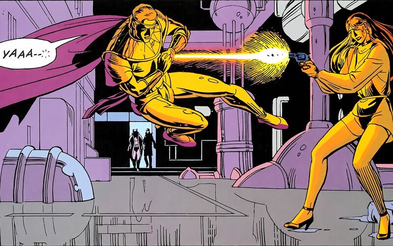 Superhero in action scene