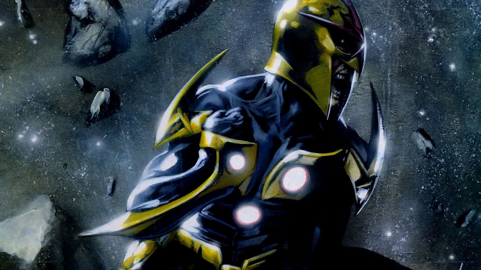 superhero in black and gold armor