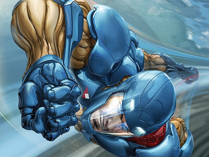 Superhero in Blue Armor
