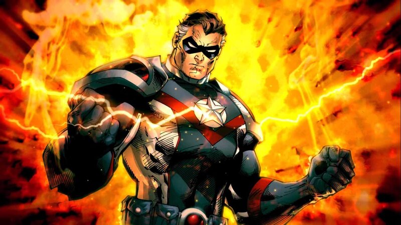 Superhero in fiery battle