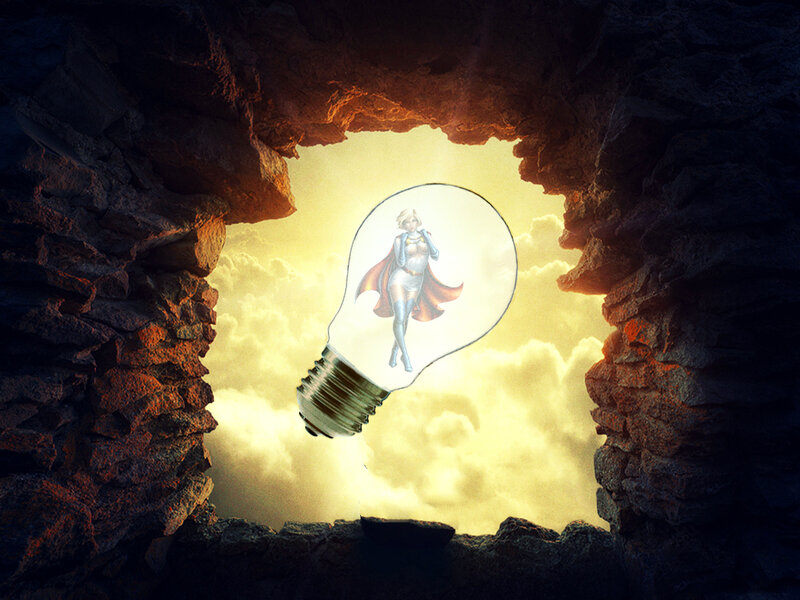 Superhero in Light Bulb