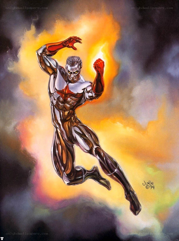 Superhero in metallic suit