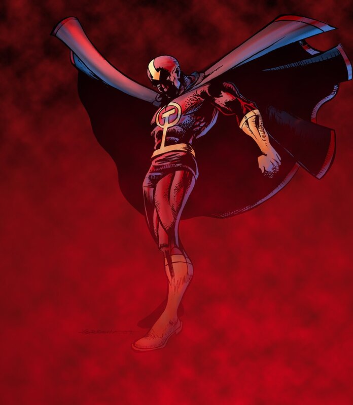 Superhero in red and black suit