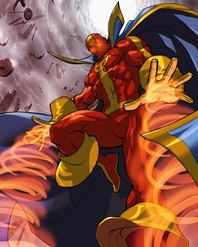 superhero in red and gold suit