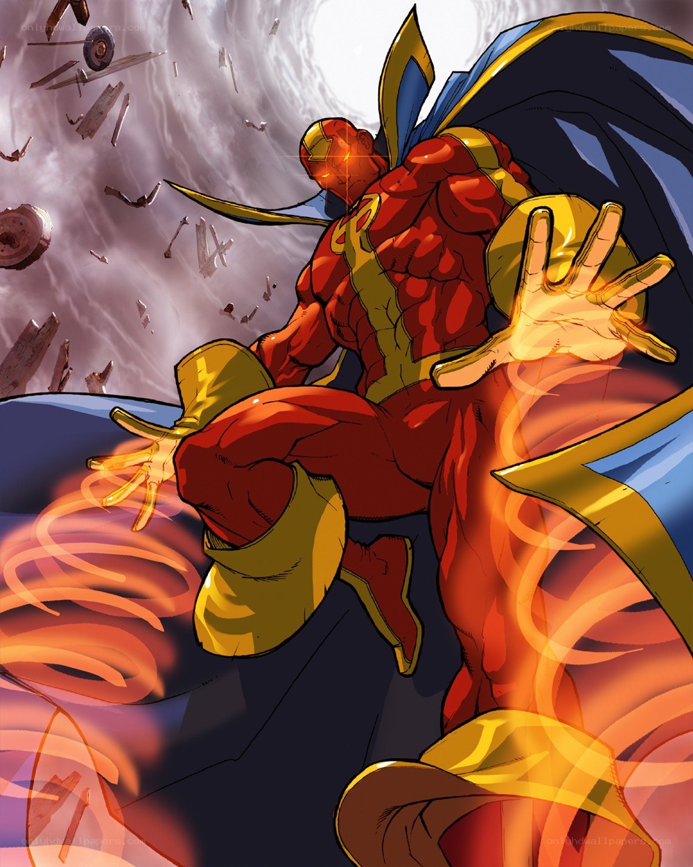 superhero in red and gold suit