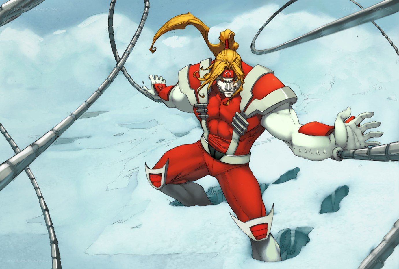Superhero in red and white suit