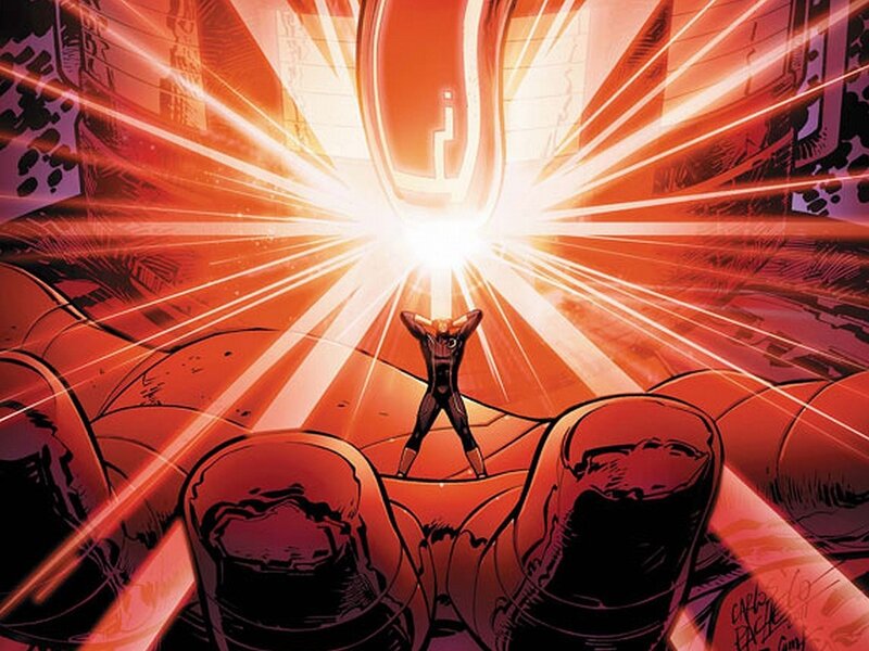 Superhero in Red Suit — Dramatic, Comic, Energy Blast