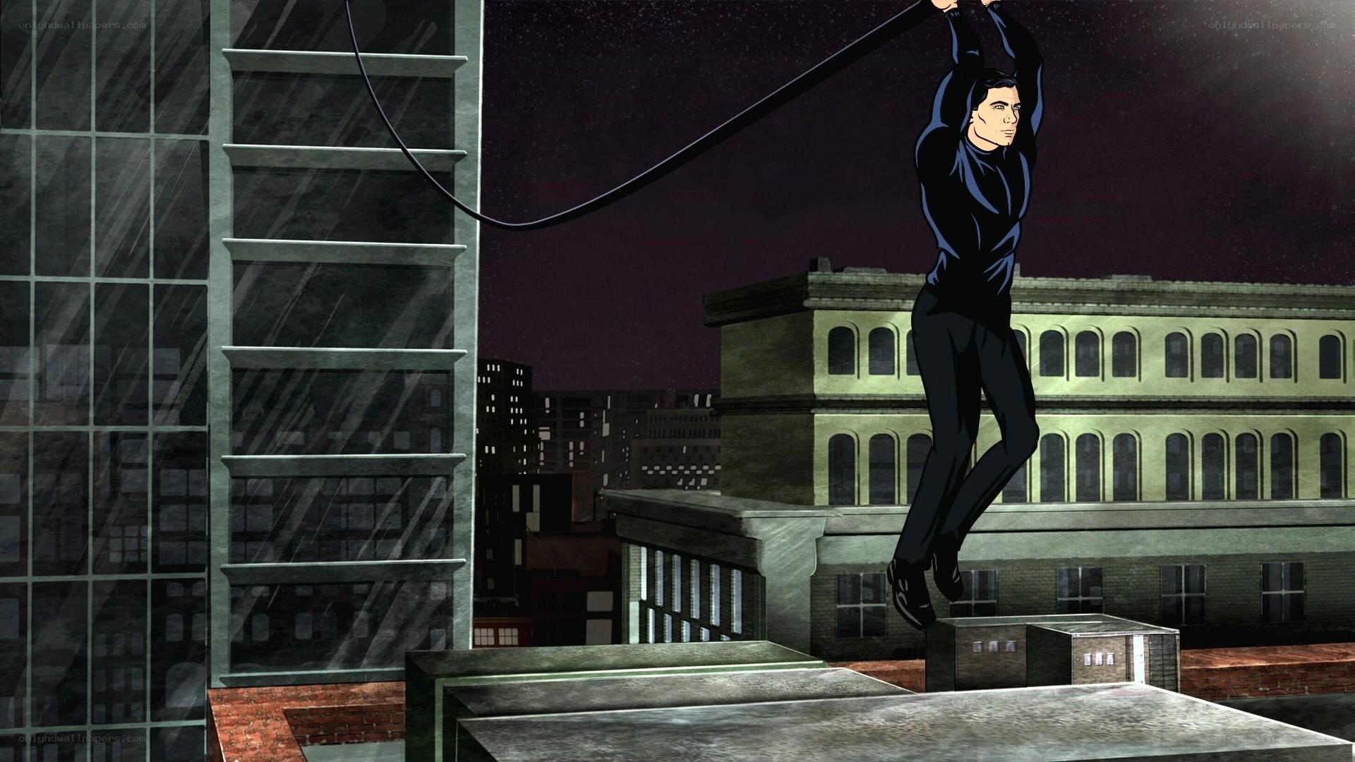 superhero on a rope at night