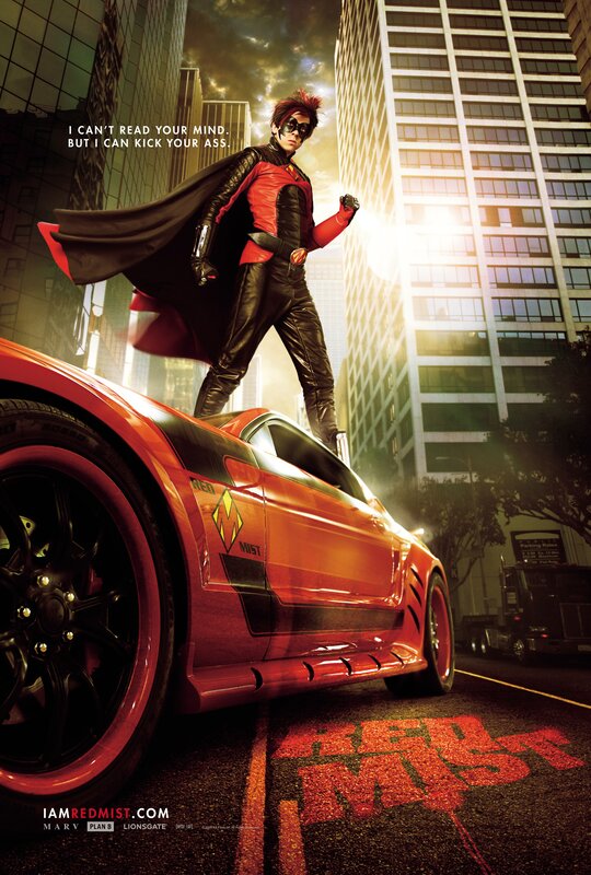 Superhero on Car — Red, Dramatic