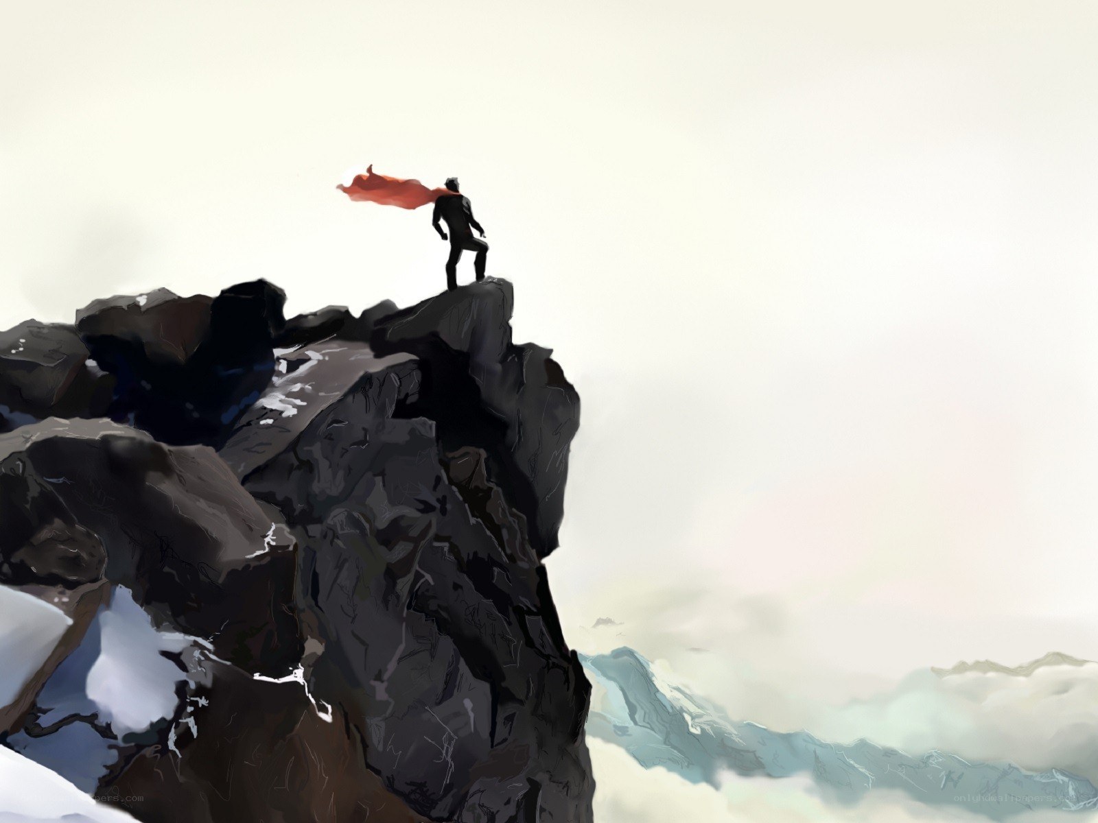 superhero on mountain peak