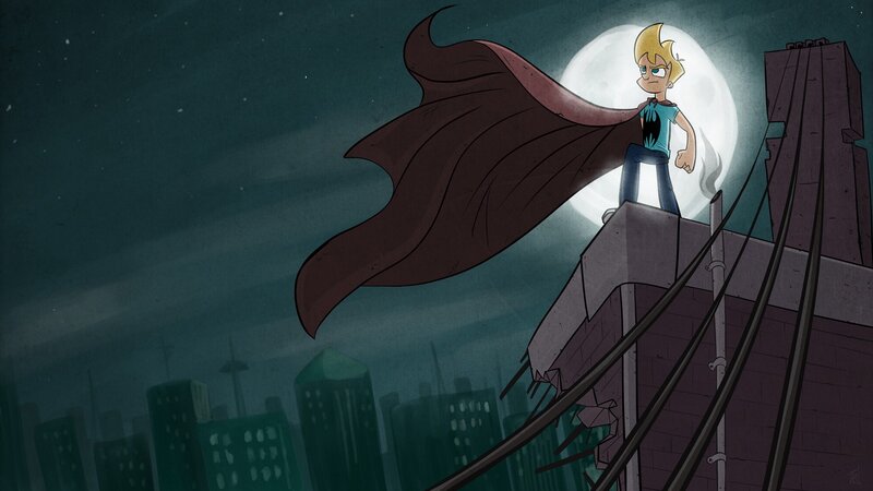 Superhero on Rooftop — Dark Blue