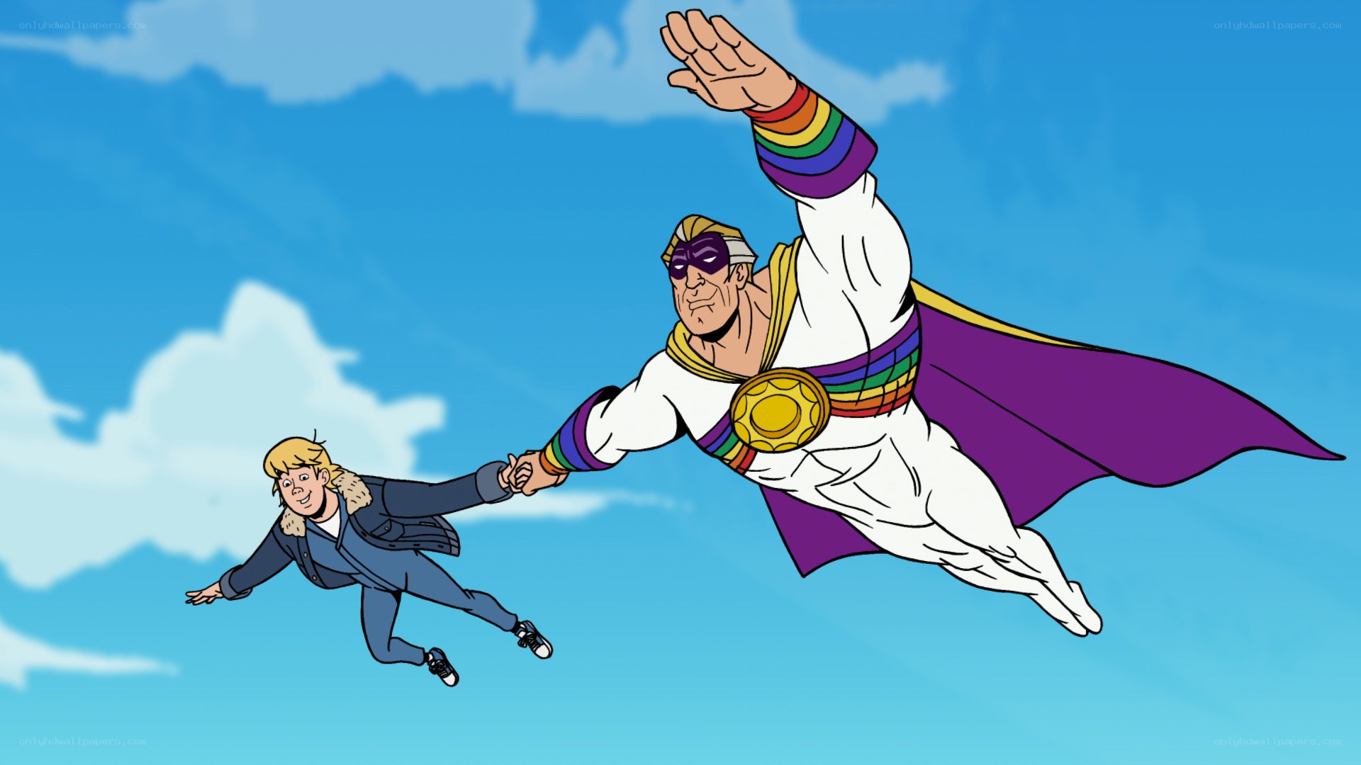 superhero rescues boy in sky