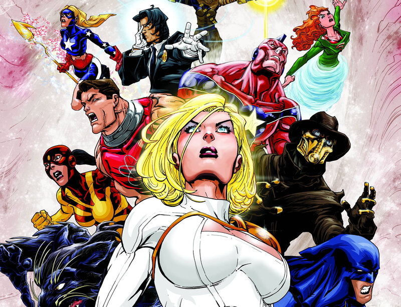 Superhero team action scene