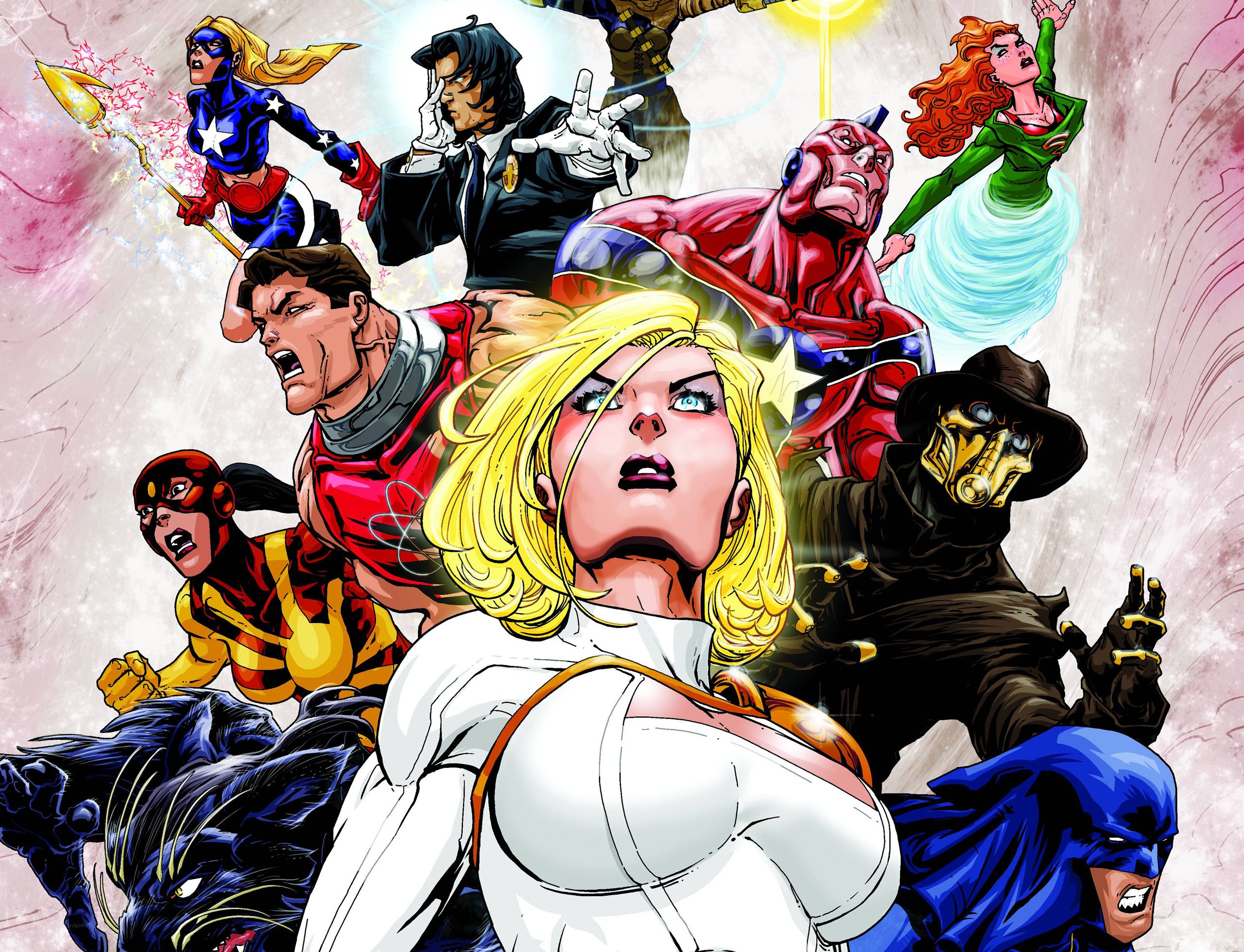 Superhero team action scene