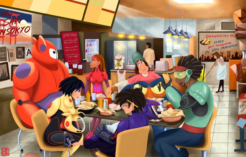 Superhero Team at Restaurant