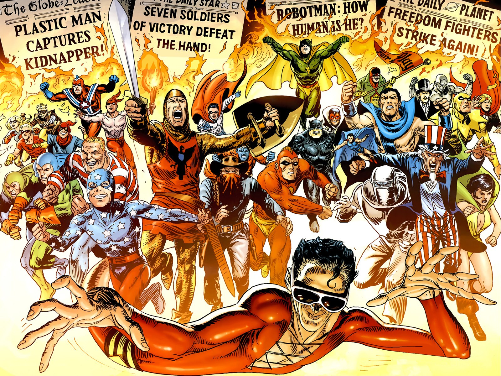 Superhero team in action