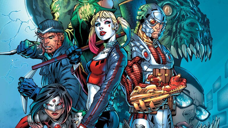 Superhero Team in Action — Blue, Dramatic, Comic, Harley Quinn