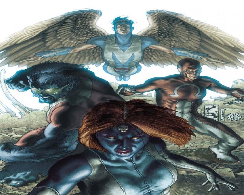 Superhero Team in Action — Blue, Dramatic, Comic