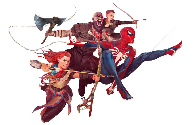 Superhero Team in Action — Red, Dynamic