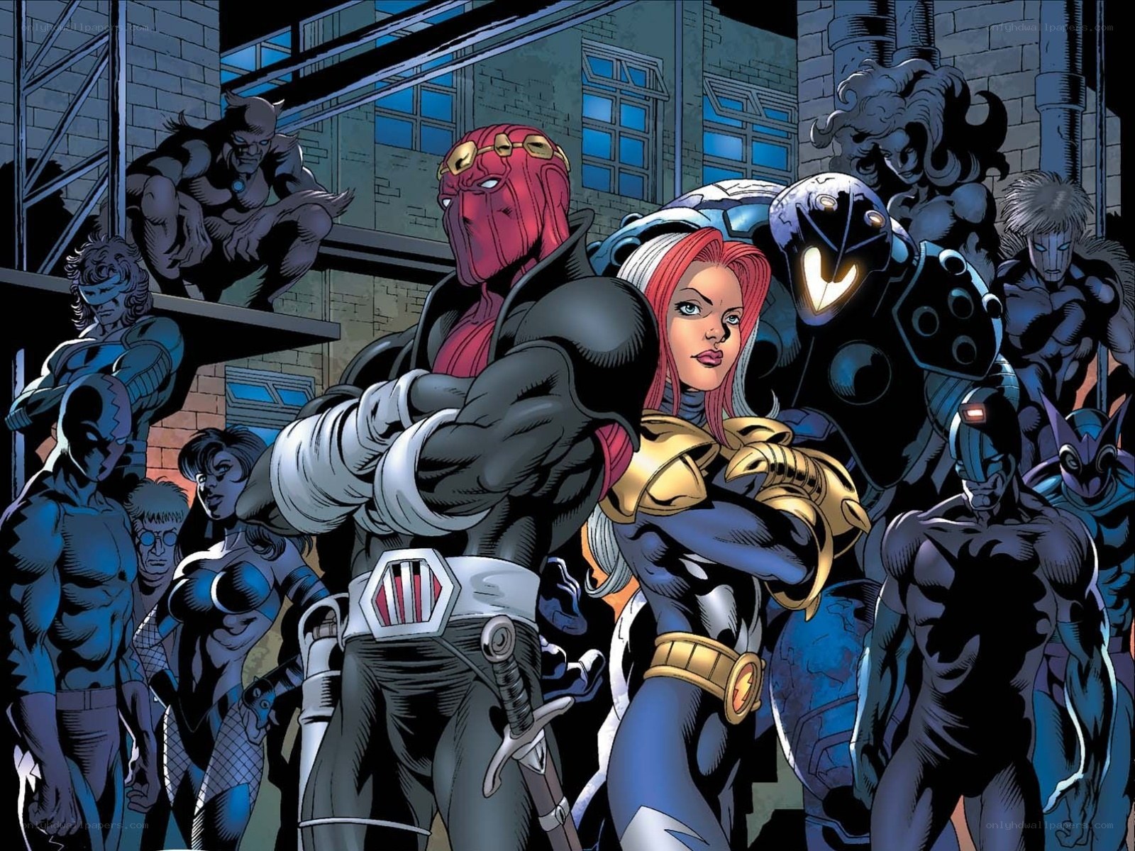 superhero team in urban setting