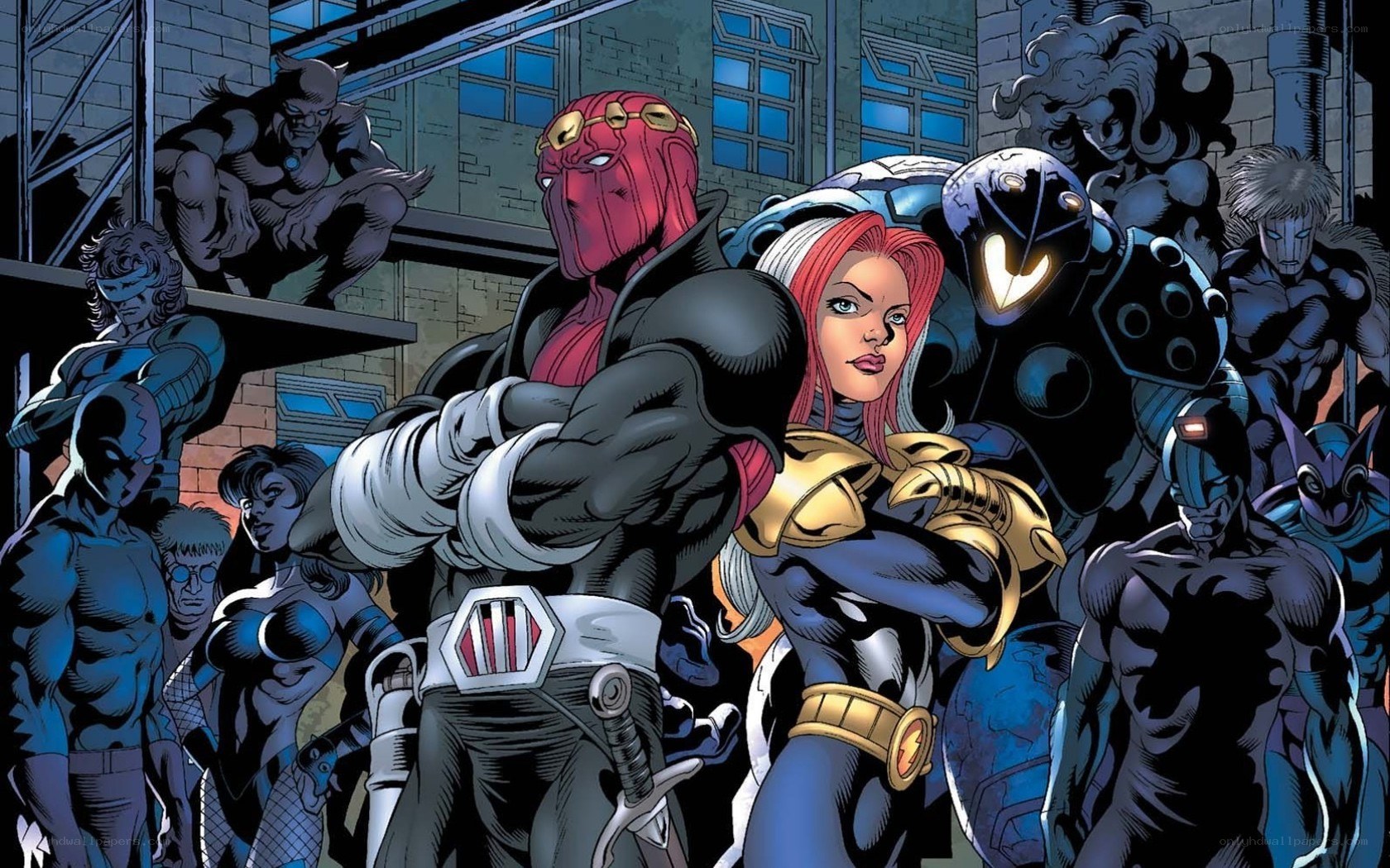 superhero team in urban setting