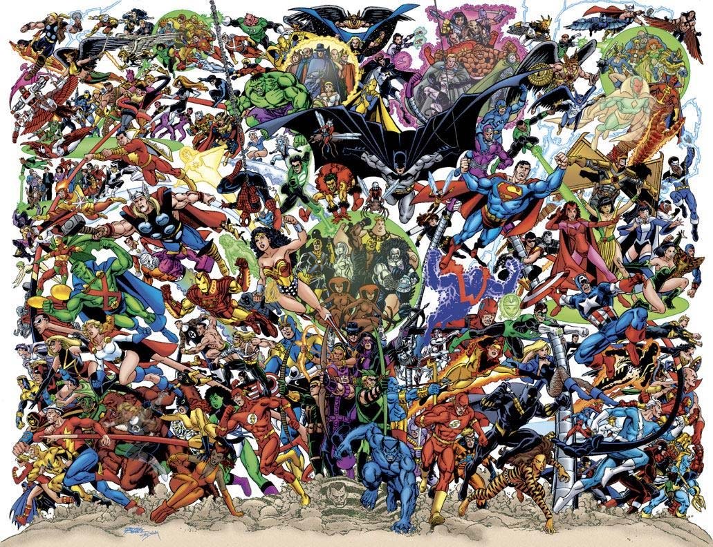Superhero team-up illustration