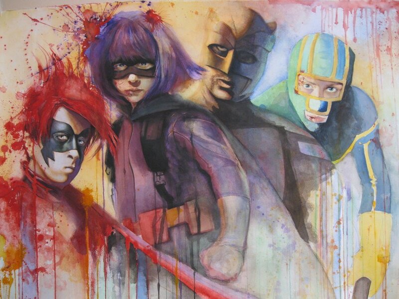 Superhero team watercolor painting