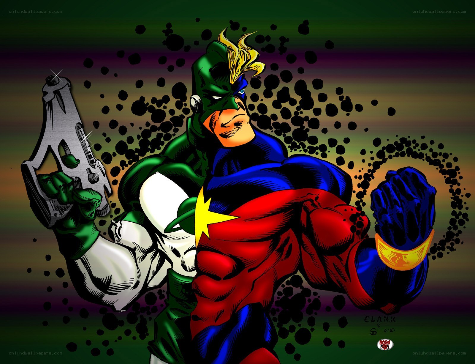 superhero with gun and fist