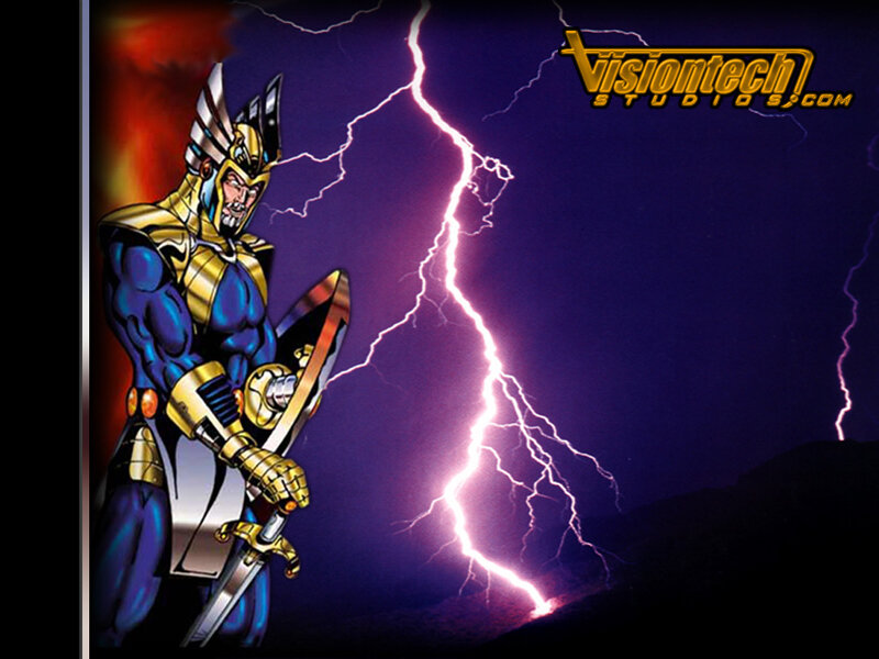 superhero with lightning background
