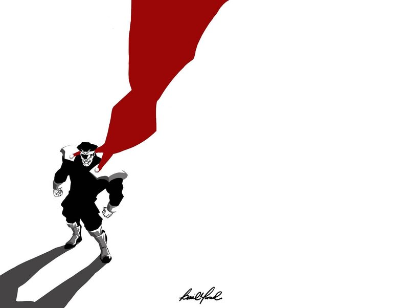 superhero with red cape