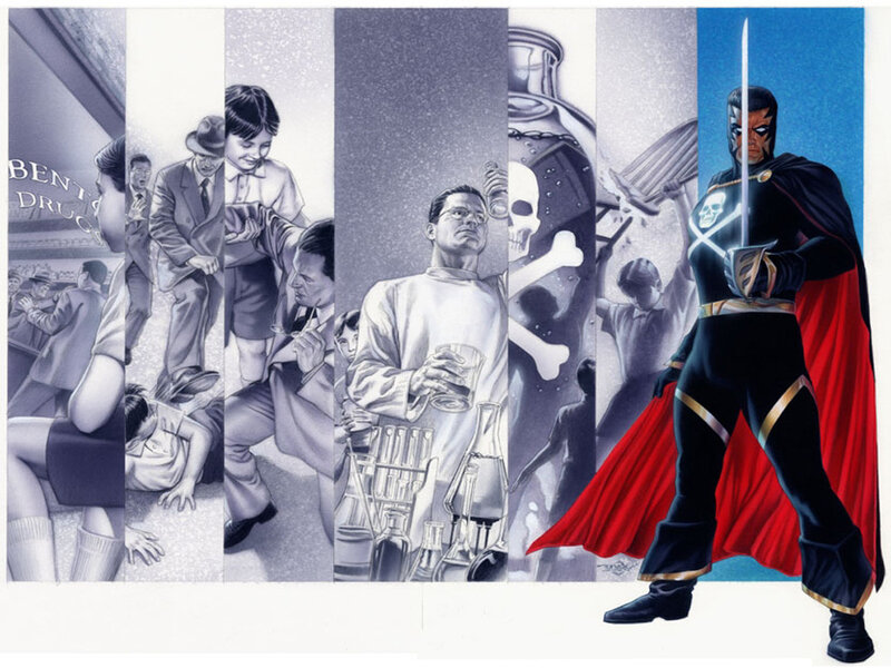 Superhero with Red Cape — Black, Dramatic