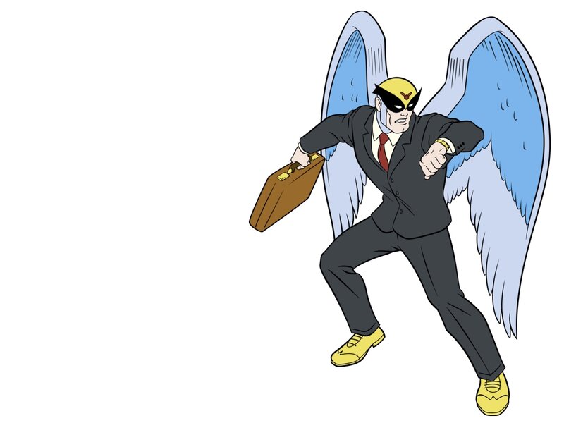 superhero with wings and briefcase