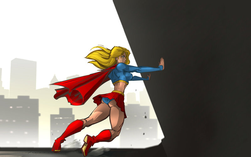 Superhero Woman Flying — Red, Dramatic