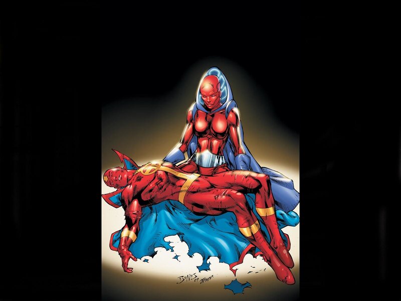 Superhero Woman Holding Man