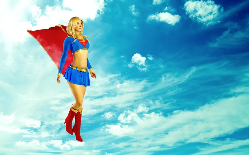 Superhero woman in flight