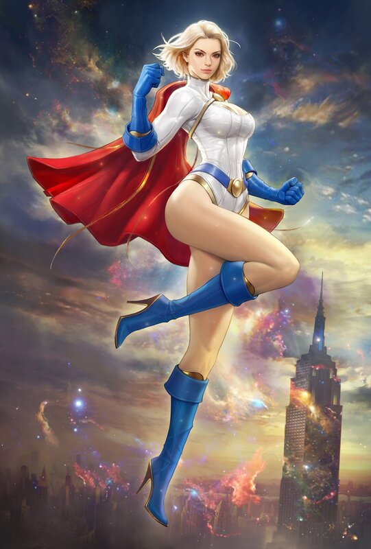 Superhero Woman in Flight — Blue, Dramatic
