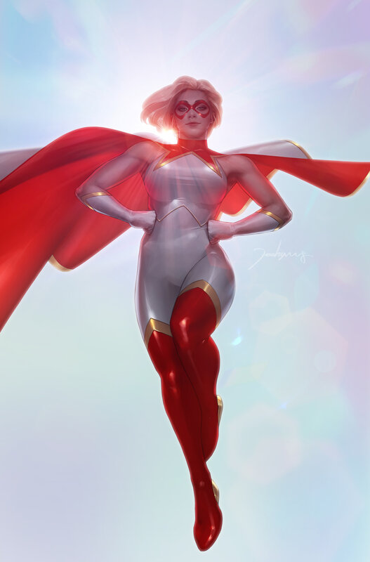 Superhero Woman in Flight — Red, Dramatic