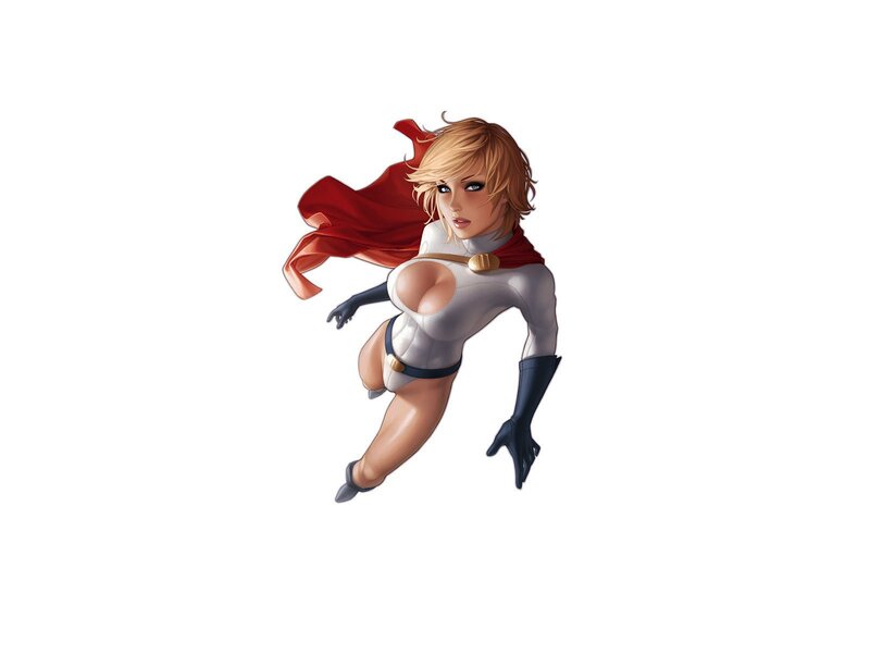 Superhero Woman in Flight — White, Dynamic, Digital Art, Cape, Gloves