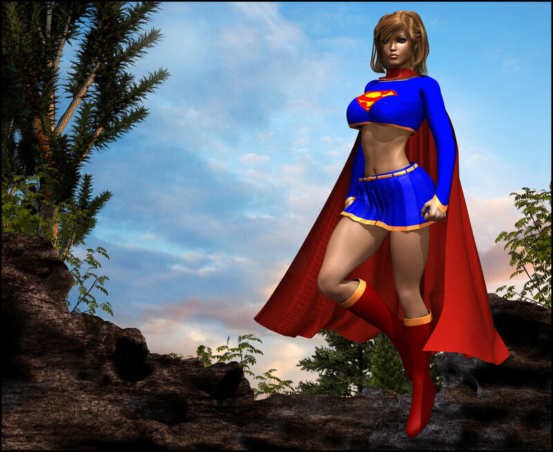 Superhero Woman on Rocks