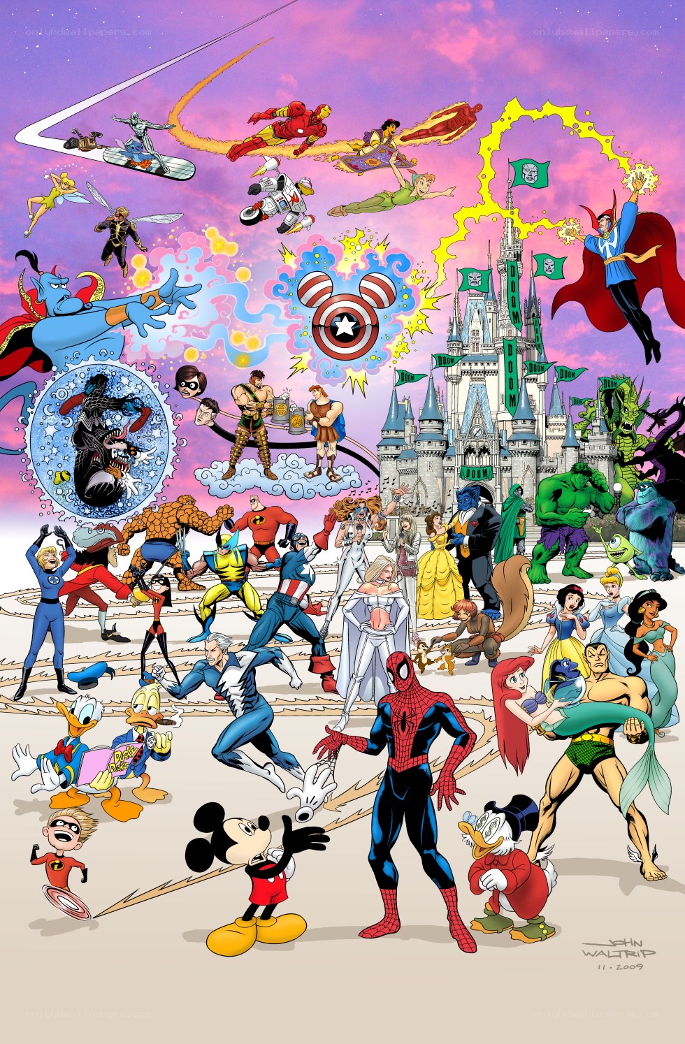 Superheroes and Disney characters collage