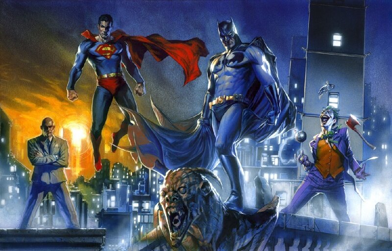 Superheroes and villains in a city