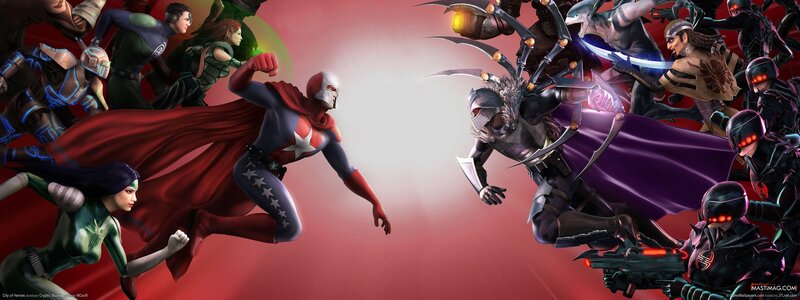 Superheroes and Villains in Battle — Red