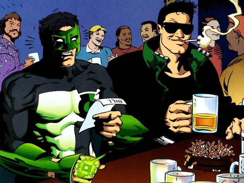 Superheroes at a bar