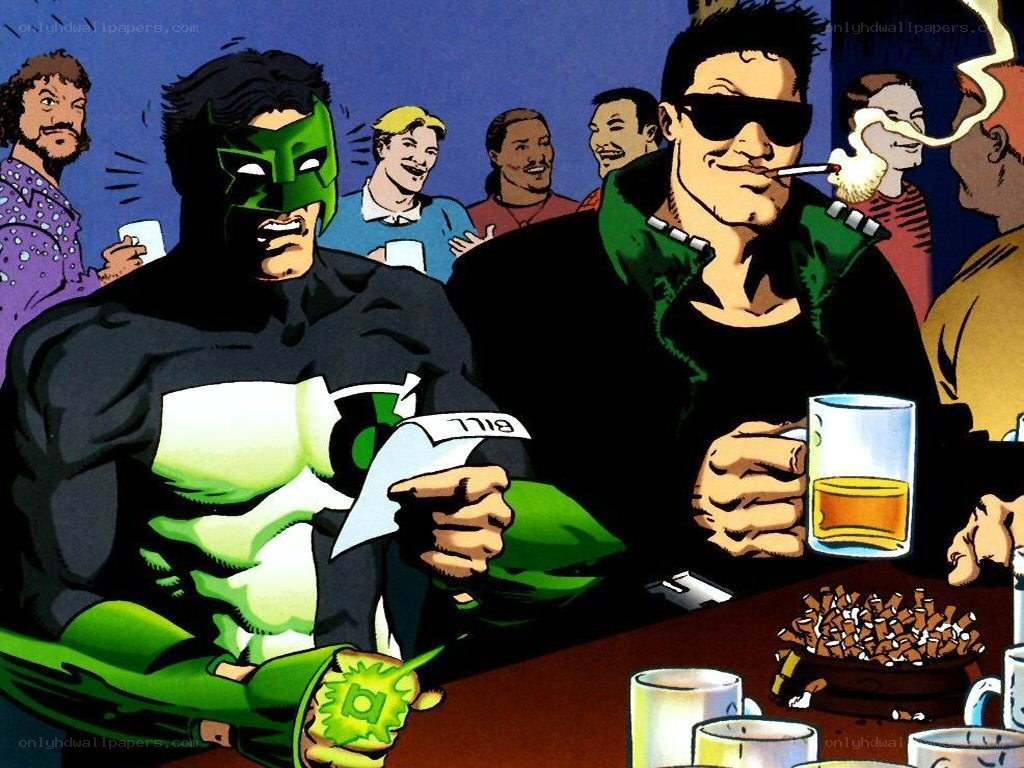 Superheroes at a bar