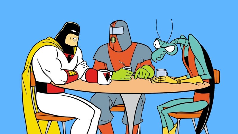 superheroes at a table