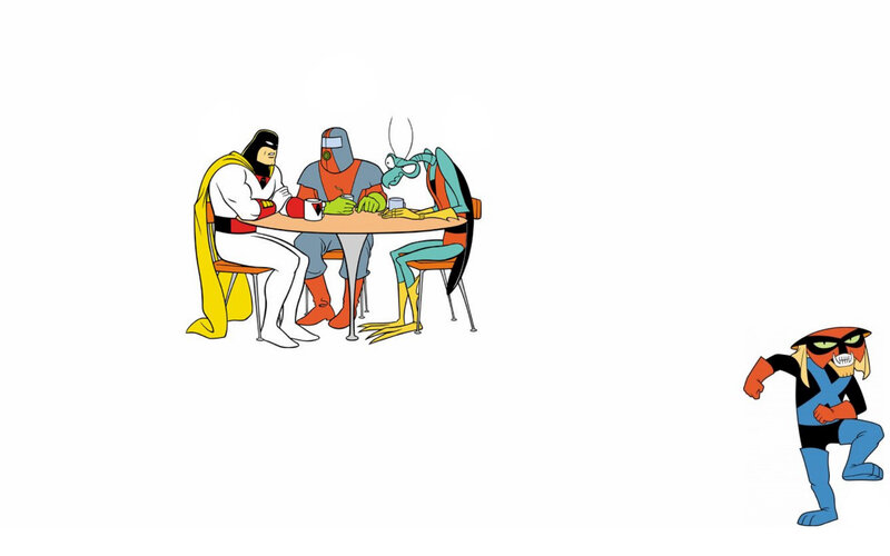 Superheroes at a Table — White