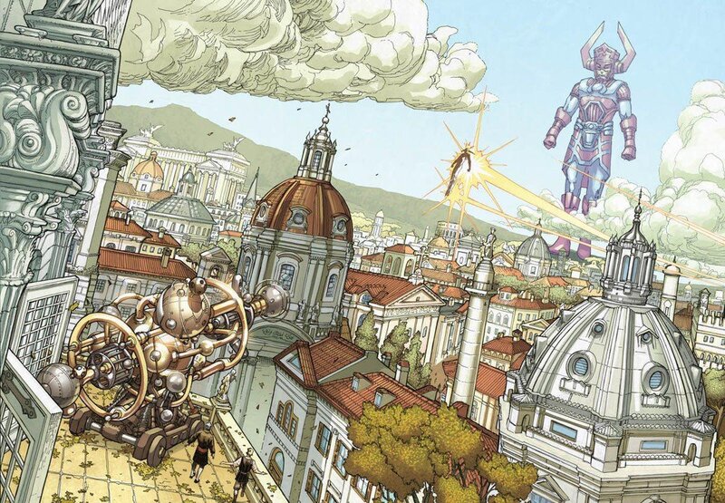Superheroes battle over a city